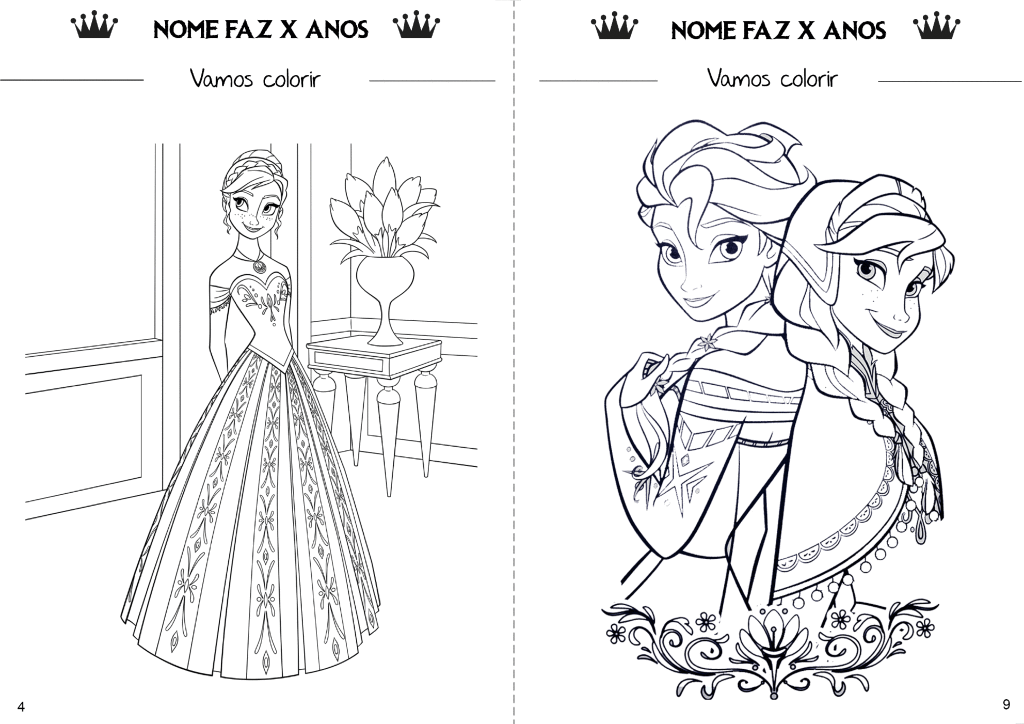 Livro de atividades da Frozen páginas 4 e 9