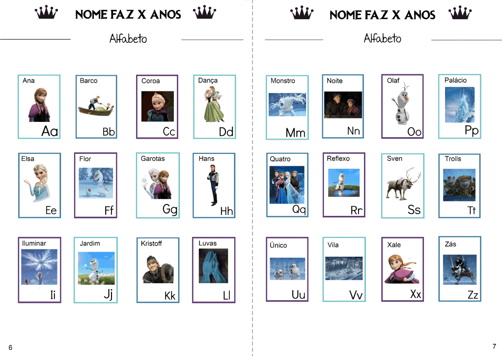 Livro de atividades da Frozen páginas 6 e 7 