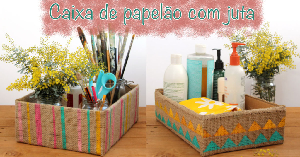 Caixa de papelão decorada com juta